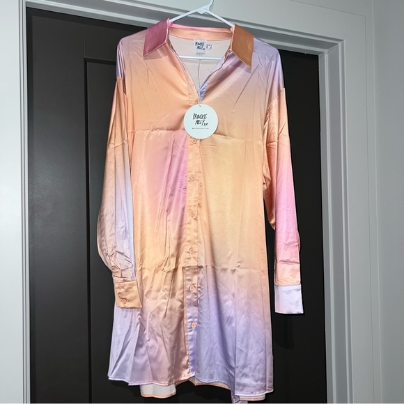Princess Polly Long Sleeve Pink Sunset Tie Up Mini Dress - Picture 8 of 8